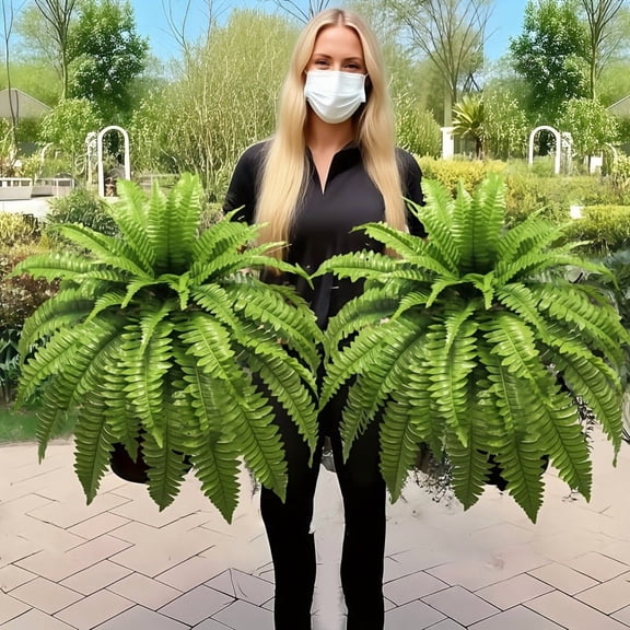 4-Pack 34-Inch Artificial Boston Fern Greenery - Waterproof Indoor & Outdoor Hanging Plants, Perfect for Home Office, Garden Porch Decor, Easter & Mothers Day Displays