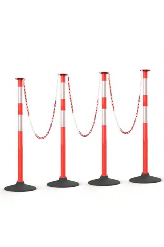 4 Pack 34 Inches Traffic Delineator Posts with Weighted Rubber Base Portable Orange Safety Posts Cones with Reflective Collars and 15 Ft Plastic Chains for Parking Lot Construction Work