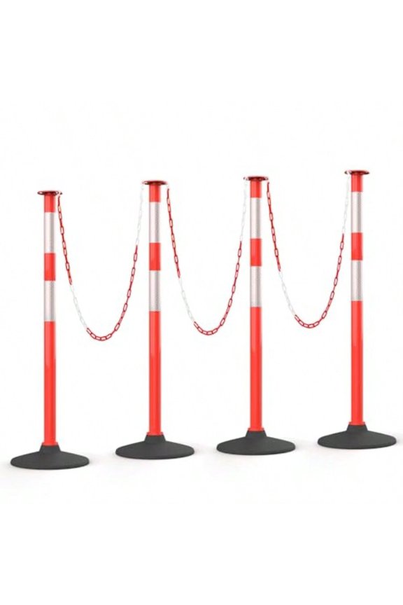 4 Pack 34 Inches Traffic Delineator Posts With Weighted Rubber Base Portable Orange Safety Posts Cones With Reflective Collars And 15 Ft Plastic Chains For Parking Lot Construction Work