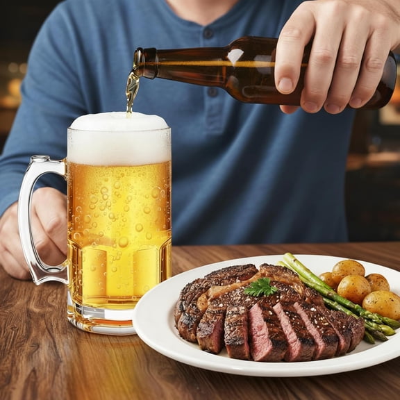 4 Pack 34 oz German Glass Beer Mugs with Handles