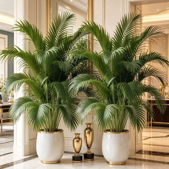 4 Pack 35.5in Artificial Palm Tree, 24 Leaves Faux Areca Palm Plant, No Pot Fake Tropical Greenery for Indoor Outdoor Home Office Decor
