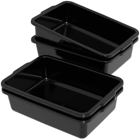 4-Pack 35 L Commercial Food Service Bus Tubs, Large Plastic Commercial Bus Box, Black$$Storage