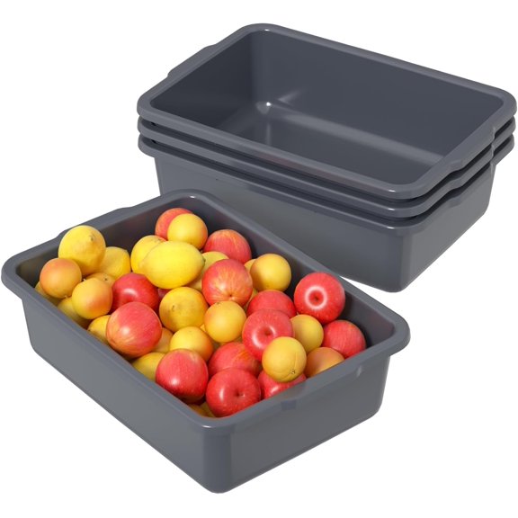 4-Pack 35 L Large Bus Bins Restaurant, Commercial Dish Tub, Gray
