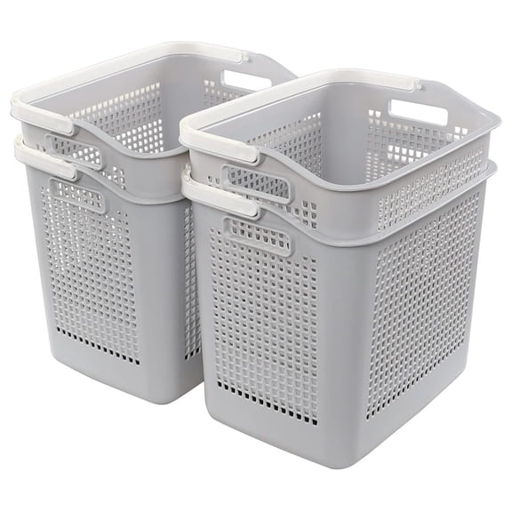 4-Pack 35 L Plastic Laundry Baskets, Gray Clothes Basket with Handle