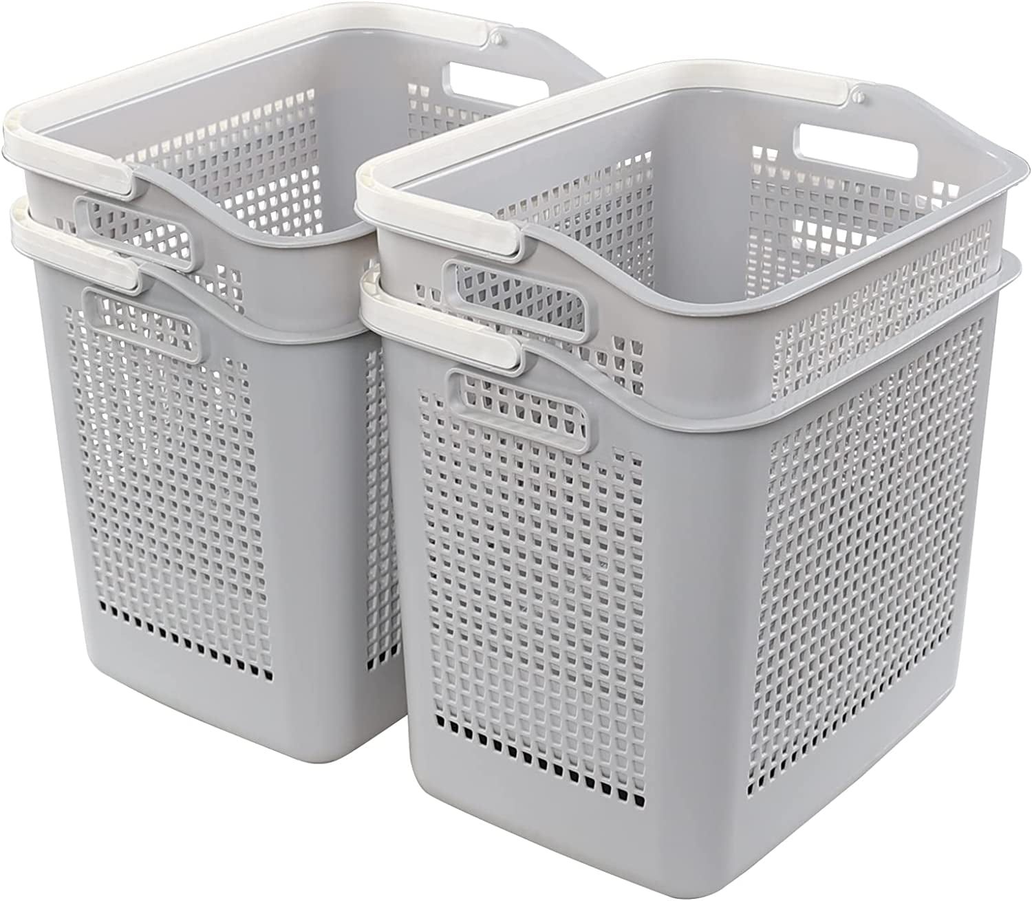 4Pack 35 L Plastic Laundry Baskets, Gray Clothes Basket with Handle