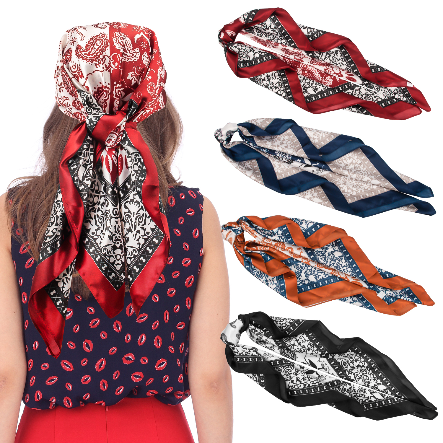 Women's 27.5" Satin Square Silk Like Hair Scarves and Wraps Headscarf