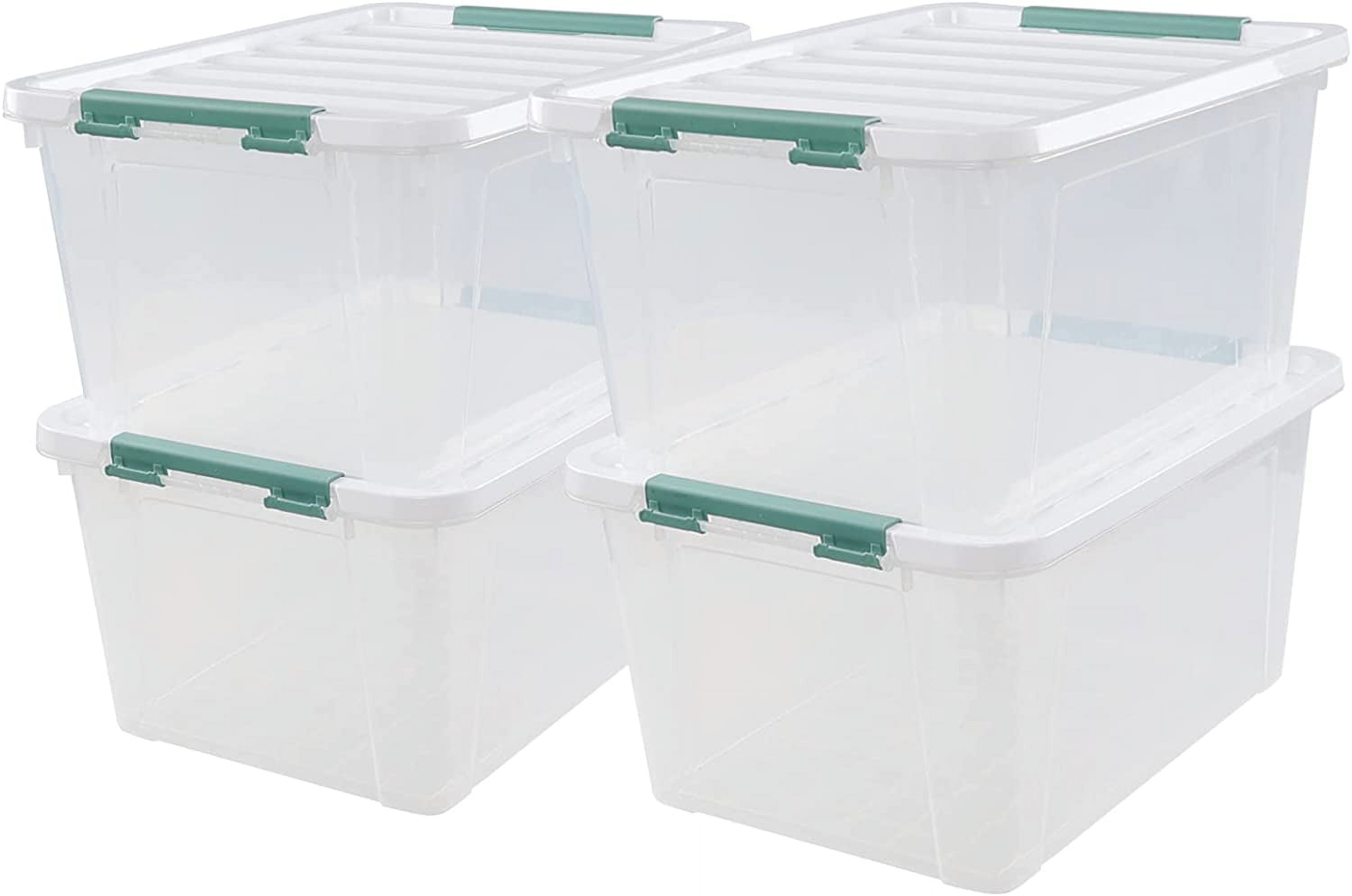 4Pack 35 Quart Large Plastic Storage Boxes, Clear Storage Latches Bins