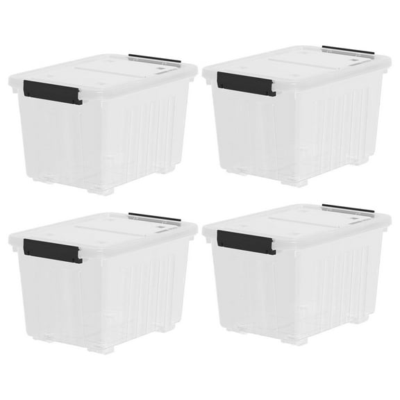 4-Pack 35 Quart Plastic Storage Bin with Secure Lid and Latching Buckles, Stackable Wheeled Container Box