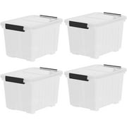 4-Pack 35 Quart Plastic Storage Bin with Secure Lid and Latching Buckles, Stackable Wheeled Container Box