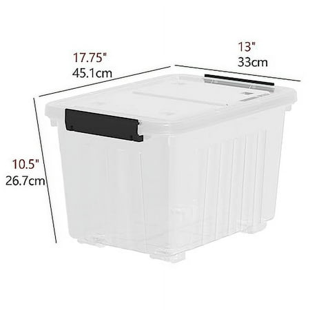 4-Pack 35 Quart Plastic Storage Bin with Secure Lid and Latching Buckles, Stackable Wheeled Container Box