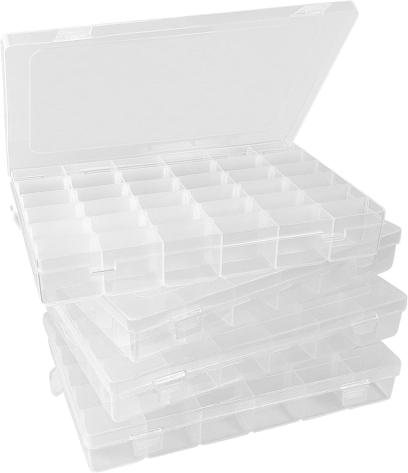 4 Pack 36 Grid Plastic Organizer Box with Dividers - Clear Small Craft Storage Container and Bead Organizer Box for , DIY,  Art, Fishing Tackle, Small