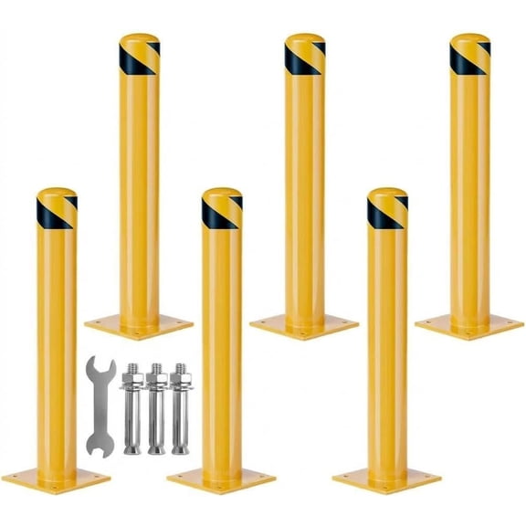 4 Pack 36 In Removable Steel Safety Bollards - Heavy Duty Parking Posts with Reflective Tape and Anchor Bolts