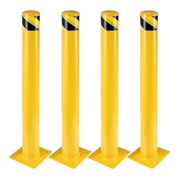 4 Pack 36 In Steel Safety Bollards 4.5 In Diameter Yellow Parking Posts with Anchor Bolts for Driveway Parking Traffic Control