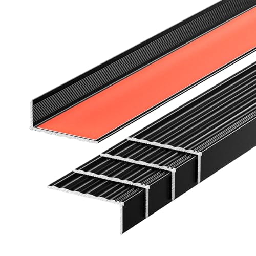 4-Pack 36 Inch Aluminum Peel and Stick Stair Nosing Matte Black Staircase Step Treads Anti-Slip Stair Edge Protector, Waterproof Self Adhesive Stair Nose Molding Trim for Outdoor & Indoor