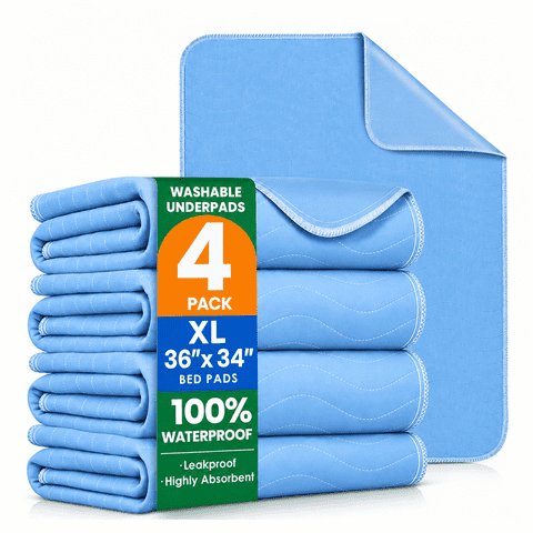 4 Pack 36"x34" Washable Underpads, Extra Heavy Absorbency Waterproof Bed Pads for Incontinence, Reusable Pee Pads for Dogs & Adults