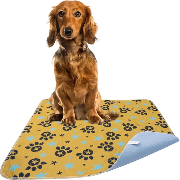 4 Pack - 36x41 Washable Pee Pads for Dogs Training Pads - Yellow Star Prints