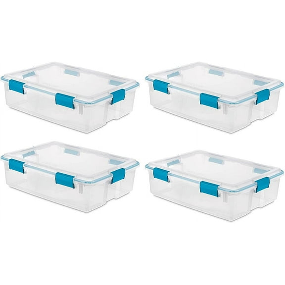4-Pack 37 Qt Gasket Box - Stackable Storage Bin with Latching Lid