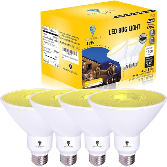 4 Pack 38 Amber Yellow Bug Light Bulb Outdoor Floodlight Bulb 17 Watt 170 Watt Equivalent Dimmable Waterproof 26 Bug Yellow Bulb Warm Bug-Free Lighting Suitable for Home Pest Control