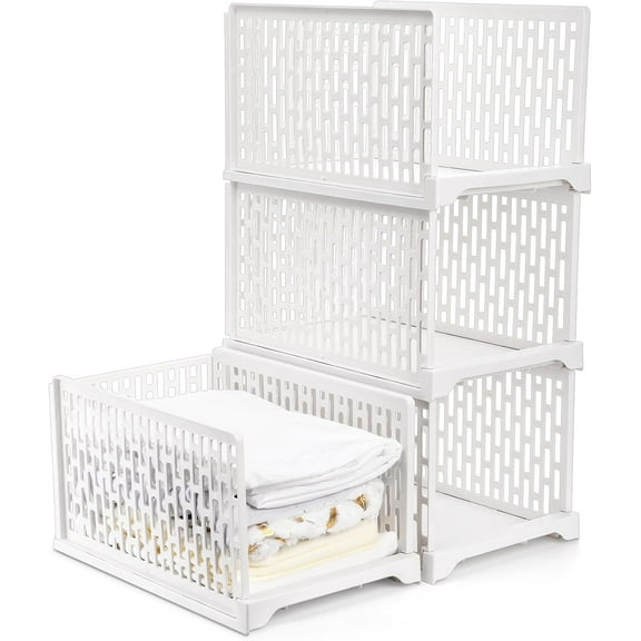 4 Pack 38" Stackable Plastic Storage Basket, Plastic Foldable Closet Organizer Storage Bins, Wardrobe Storage