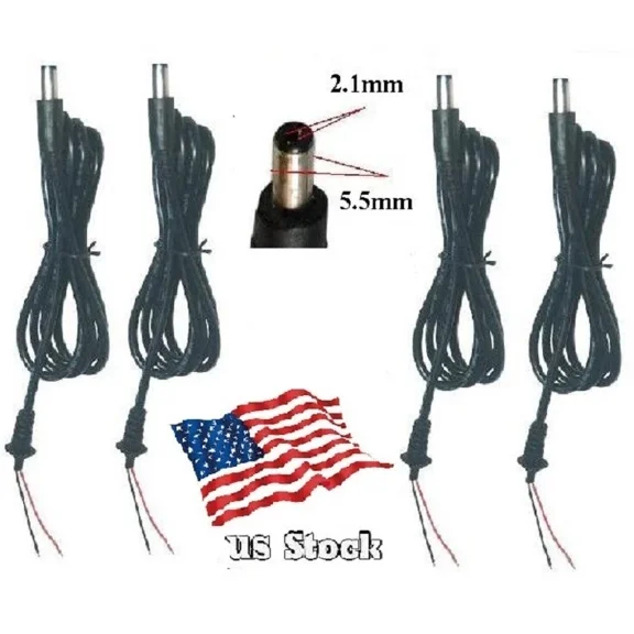 4-Pack 39 5.5X2.1Mm Dc Power Male Plug Pigtail Cables For Cctv
