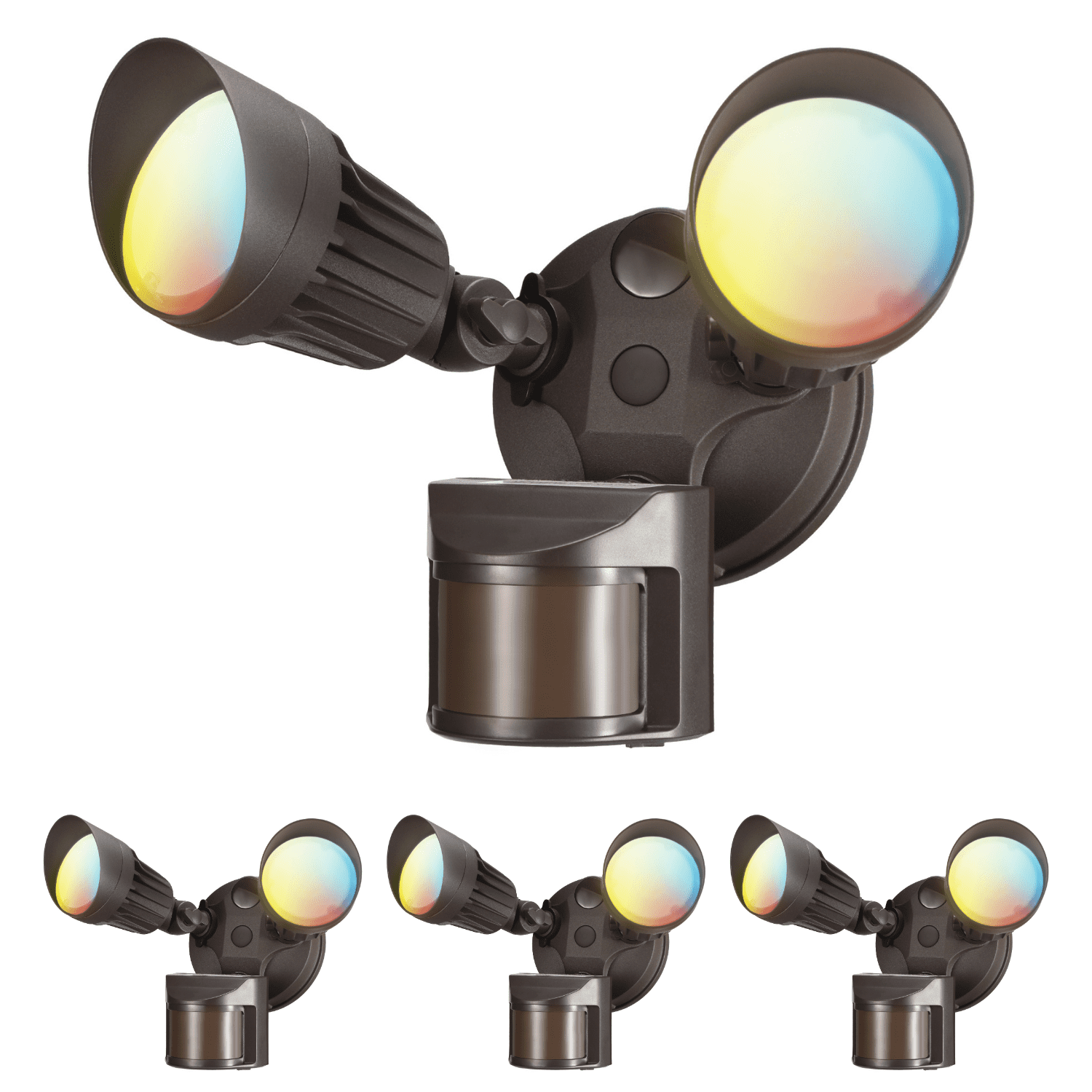 4 Pack 3CCT 2-Head Adjustable LED Security Light, Motion Sensor Flood Lights Outdoor Dusk to Dawn, 3000K/4000K/5000K Selectable, Bronze