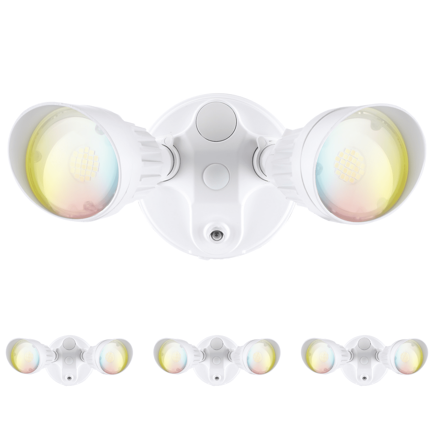 4 Pack 3CCT LED Security Lights Dusk to Dawn, 3000K/4000K/5000K Selectable, Photocell Flood Light Outdoor 2-Head Adjustable, 25W(200W Equiv.), Aluminum, White