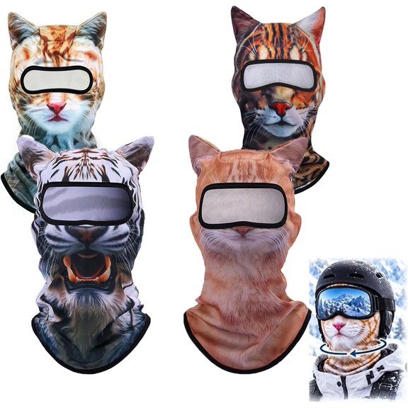 4-Pack 3D Animal Face Ski Masks with Ears, Windproof Winter Balaclava Neck Gaiter Hood for Skiing Snowboarding Helmet Costume