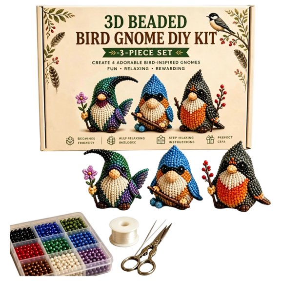4 Pack 3D Beaded Diy Kit With All Material & Tool Miniature Figurines Multifunctional Funny Handmade Gnomes Diys Decor For Adults Beginners & Diy Crafts Lovers (A)