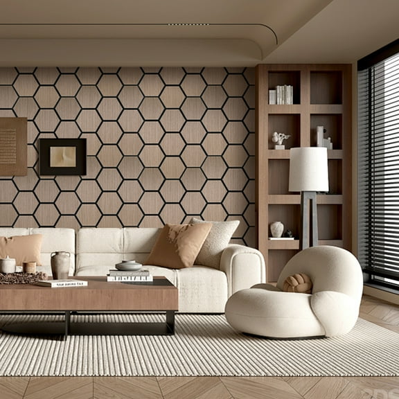 4-Pack 3D Hexagon Acoustic Wall Panels (29.1" X 23.9" Each), Real Walnut Wood Veneer Soundproof Panels For Living Room, Studio & Office