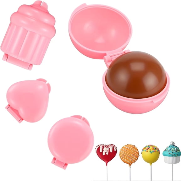 4-Pack 3D Printed Cake Pop Mold Set - Unique Ball, Heart, and Round Designs for Mini Cakes - Ideal for Home Baking, Birthdays, and Weddings