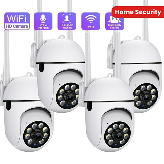 "4-Pack 3MP WiFi Dome Camera System - 1440p, 360 PTZ, AI Motion Tracking, Color Night Vision - 2-Way Audio, App Control, Cloud/SD Storage - Indoor Security"