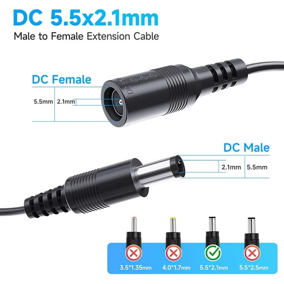 4 Pack 3ft 1M DC Power Extension Cable, Premium Pure Copper DC 12V Power Adapter Extension Cord 5.5mm x 2.1mm for CCTV Security Camera/Router/LED Strip Light/Printer/Monitor and More-Black