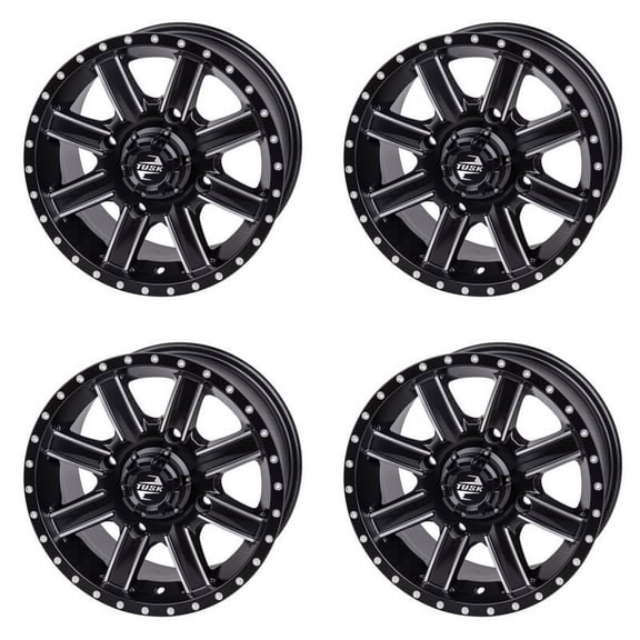 (4 pack) 4/110 Tusk Cascade Wheel 12x7 5.0 + 2.0 Machined/Black for Honda Rubicon 500 4x4 Automatic 2015-2019