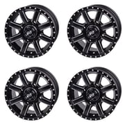 4 pack 4/110 Tusk Cascade Wheel 12x7 5.0 + 2.0 Machined/Black for Suzuki King Quad 400Fs 4x4 2008-2021