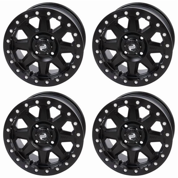 (4 pack) 4/110 Tusk Uinta Beadlock Wheel 14x7 5.0 + 2.0 Matte Black for Suzuki King Quad 400Fsi 2022-2023