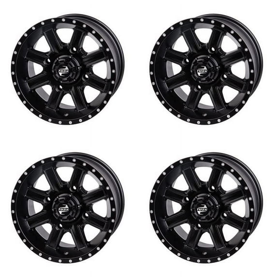 (4 Pack) 4/137 Tusk Cascade Wheel 12x7 5.0 + 2.0 Matte Black for Kawasaki Bayou 300 4x4 1989-2004