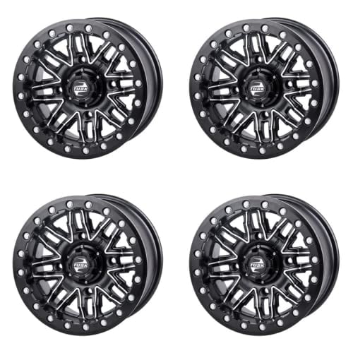 (4 Pack) 4/137 Tusk Nebo Beadlock Wheel 14x7 4.0 + 3.0 Machined/Black For CAN-AM Defender HD10 2016-2019