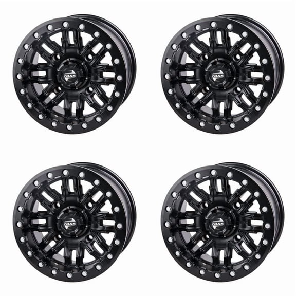 (4 Pack) 4/137 Tusk Nebo Beadlock Wheel 14x7 4.0 + 3.0 Matte Black for Can-Am Defender Hd10 Max Lone Star Cab 2022