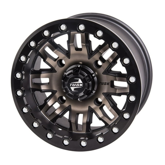 (4 Pack) 4/137 Tusk Teton Beadlock Wheel 14x7 4.0 + 3.0 Smoke/Black For CAN-AM Outlander 1000R XT 2012-2022