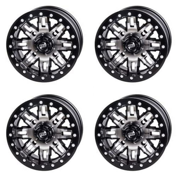 (4 Pack) 4/137 Tusk Teton Beadlock Wheel 14x7 5.0 + 2.0 Machined/Black For Can-Am Defender HD5 2017-2021