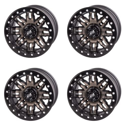 (4 Pack) 4/137 Tusk Teton Beadlock Wheel 14X7 5.0 + 2.0 Smoke/Black for Bombardier Outlander 400 4X4 H.O. 2003-2006