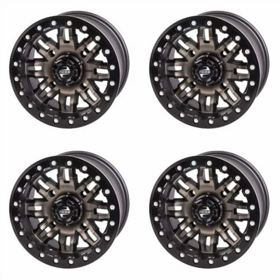(4 Pack) 4/137 Tusk 185-279-00174D32-7416C1-4X Teton Beadlock Wheel 14x7 5.0 + 2.0 Smoke/Black for Can-Am Outlander Max 570 2016-2023