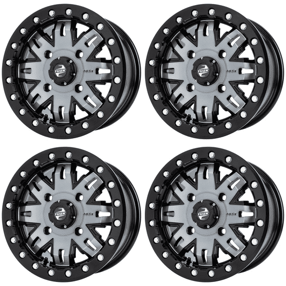(4 Pack) 4/137 Tusk Teton Beadlock Wheel 14x7 6.0 + 1.0 Gun Metal/Black for Can-Am Defender Hd10 Limited 6x6 2022