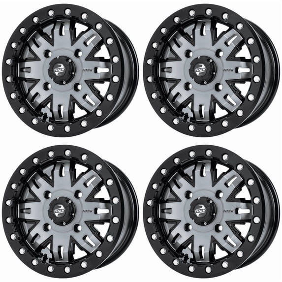 (4 pack) 4/137 Tusk Teton Beadlock Wheel 14x7 6.0 + 1.0 Gun Metal/Black for Can-Am Defender Hd8 Max Xt 2017-2020