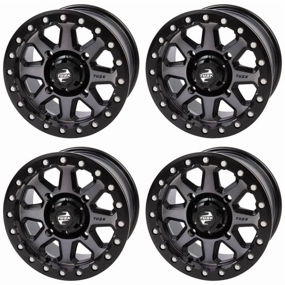 (4 pack) 4/137 Tusk Uinta Beadlock Wheel 14x7 4.0 + 3.0 Gunmetal/Black for Can-Am Commander 800R Dps 2014-2020