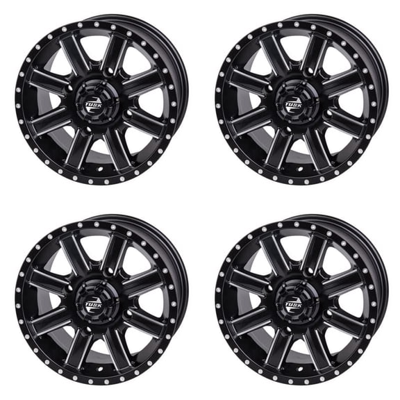 (4 Pack) 4/156 Tusk Cascade Wheel 12x7 4.0 + 3.0 Machined/Black For Polaris RANGER EV LSV 2011