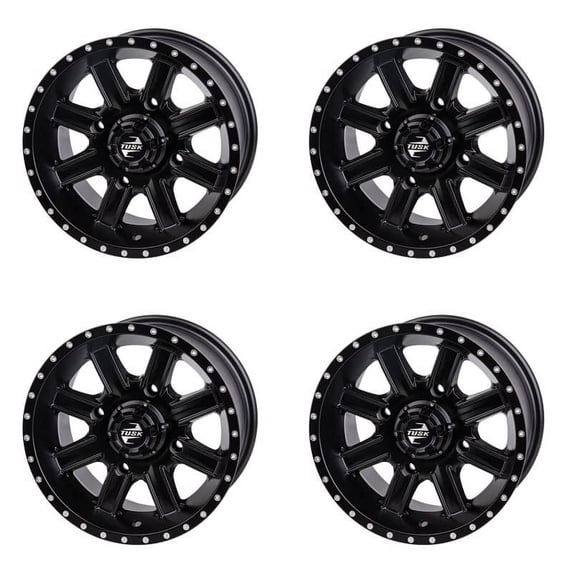 (4 Pack) 4/156 Tusk Cascade Wheel 12x7 4.0 + 3.0 Matte Black for Yamaha Raptor 660 2001-2005