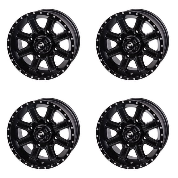 (4 Pack) 4/156 Tusk Cascade Wheel 12x7 4.0 + 3.0 Matte Black for Yamaha Raptor 660 2001-2005