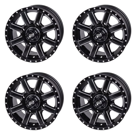 (4 Pack) 4/156 Tusk 185-276-0015C524-16E4Fc-4X Cascade Wheel 14x7 5.0 + 2.0 Machined/Black for Polaris General 1000 Deluxe Ride Command Edition 2022
