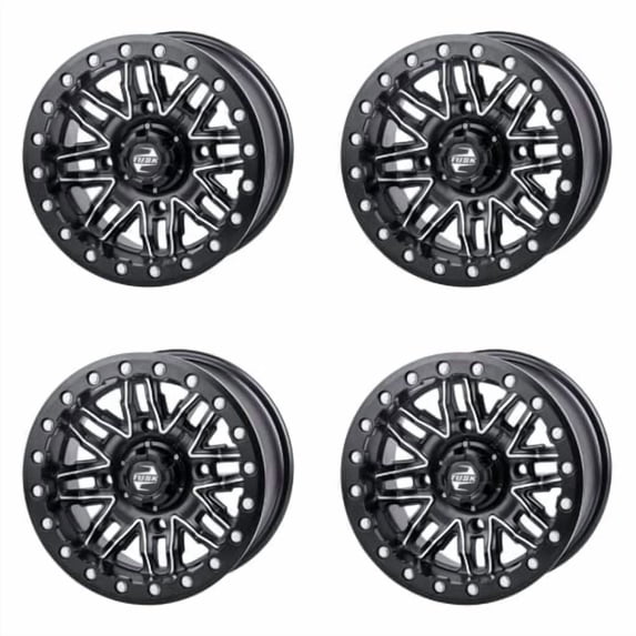 (4 Pack) 4/156 Tusk Nebo Beadlock Wheel 14x7 4.0 + 3.0 Machined/Black for Polaris Rzr S 900 2015-2020